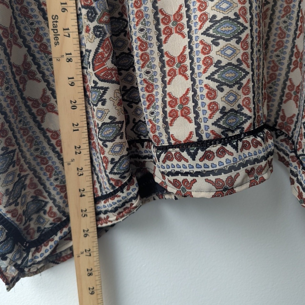Angie Kimono Multicolor Geometric Tribal Print Open Front Sz M Boho Festival - Picture 6 of 7